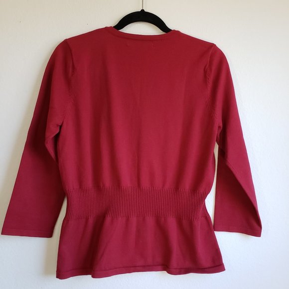 Bamboo Traders Burgundy Womens Cardigan fitted waist  3/4" Sleeve Size Small - Picture 2 of 11